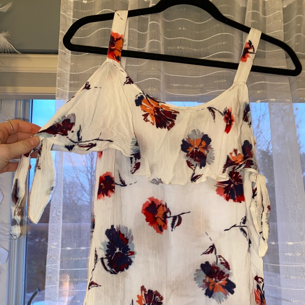 White floral cold shoulder blouse